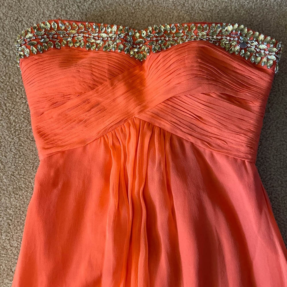 Peach JS Boutique strapless evening gown